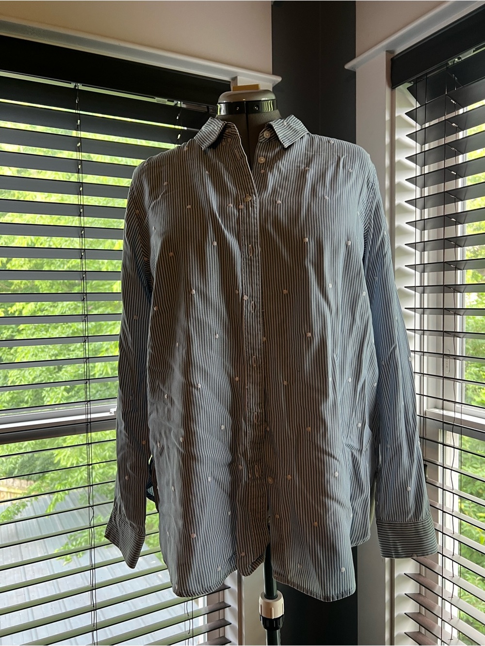 LOFT Blue and White Striped Button-Down Shirt